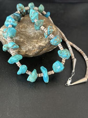 Navajo Kingman Turquoise Shell Heishi Bead Necklace | Sterling Silver | 28" | Authentic Native American Handmade | 17448