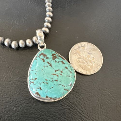 Men's Navajo Blue Spiderweb Turquoise Pendant Necklace | Sterling Silver | Authentic Native American Handmade | 16229