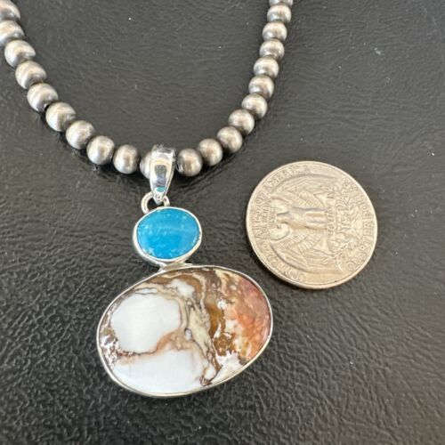 Navajo Wild Horse | Blue Kingman Turquoise Necklace | Sterling Silver | Authentic Native American Handmade | 17341 - Masha USA