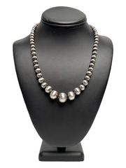 Hand Stamped Navajo Pearls Graduated Sterling Silver Necklace | 23" | Native American | 93323