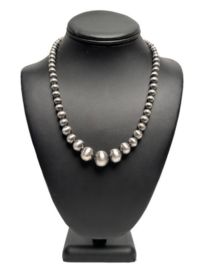 Hand Stamped Navajo Pearls Graduated Sterling Silver Necklace | 23" | Native American | 93323