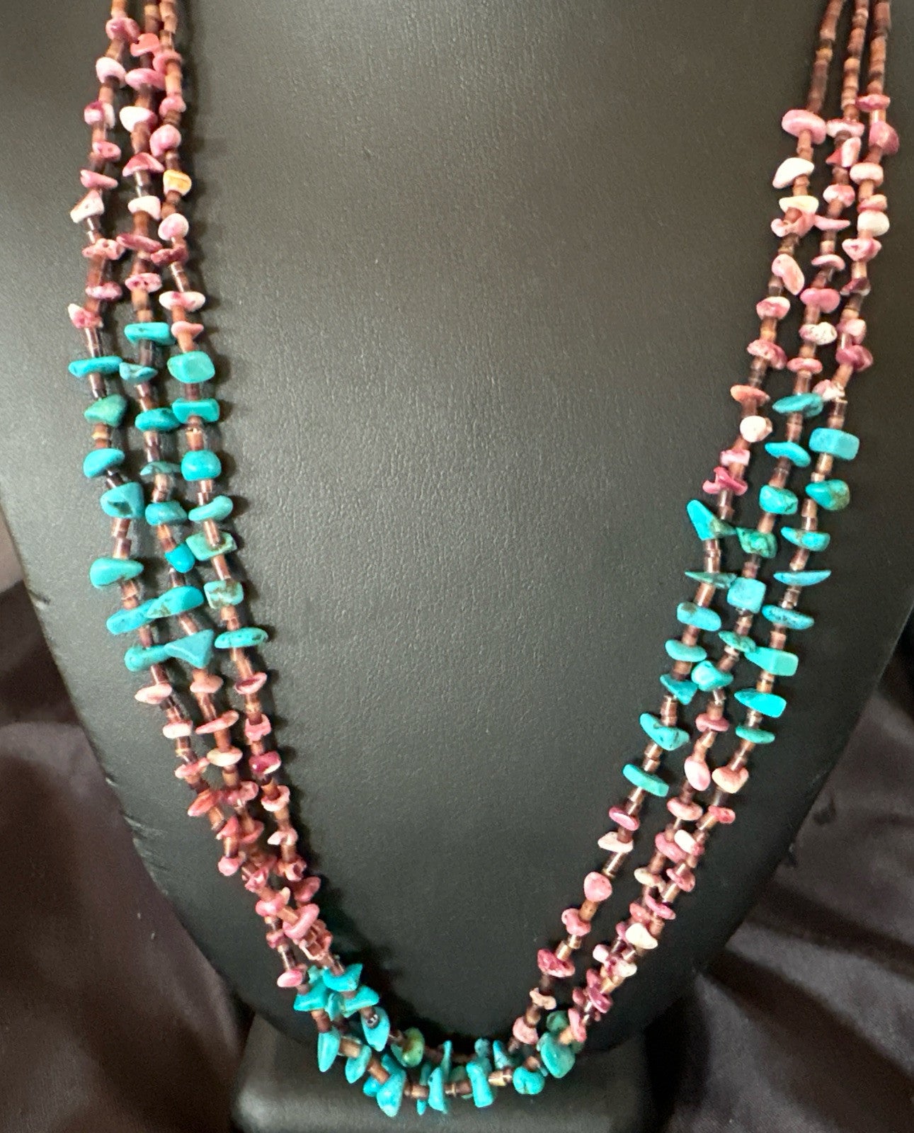 Blue Turquoise Purple Spiny Shell 3 Strand Santo Domingo Necklace 21" 18895