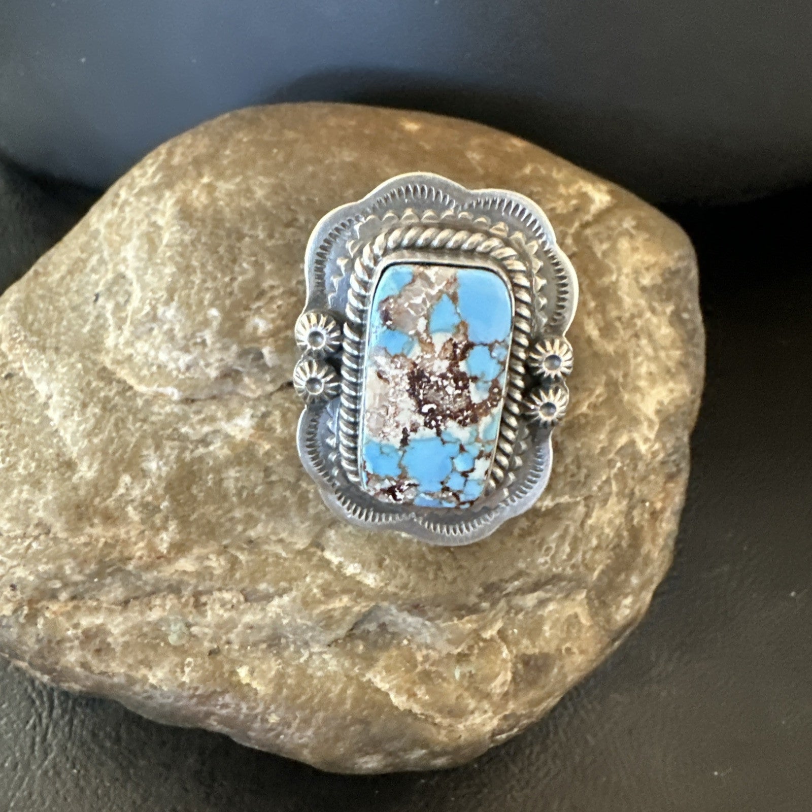 Men Women Golden Hills Turquoise Navajo Sterling Silver Ring Sz 8 18957