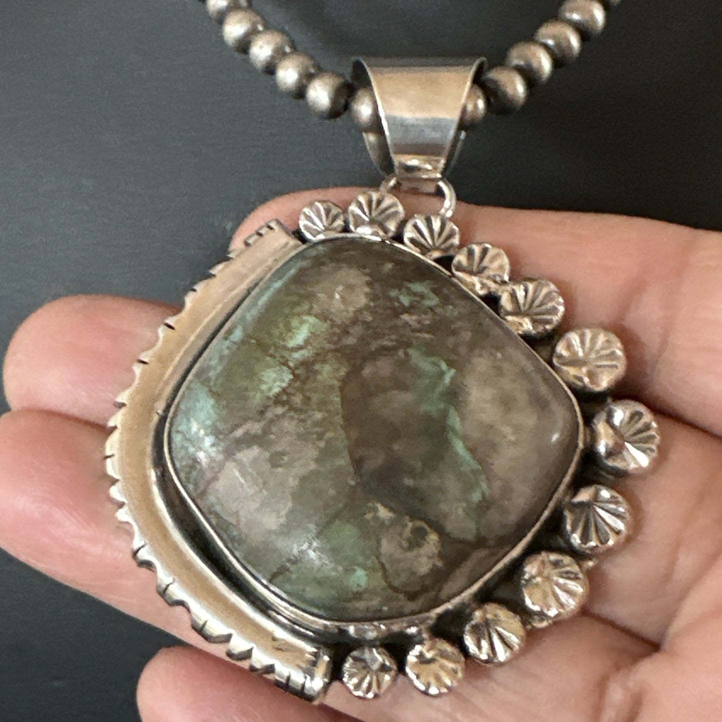 Yazzie Navajo Sterling Silver Blue Rustic Turquoise Necklace Pendant 18972