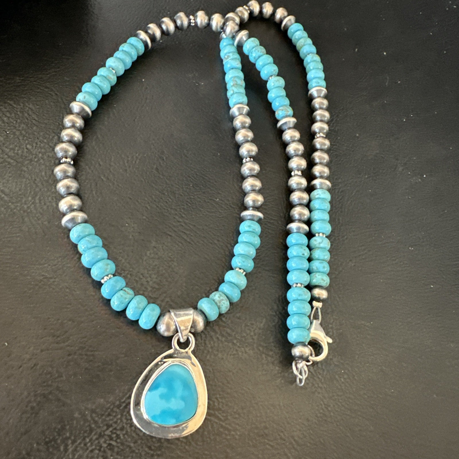WoMens Blue Kingman Turquoise Pendant Navajo Sterling Silver Necklace 21" 18938