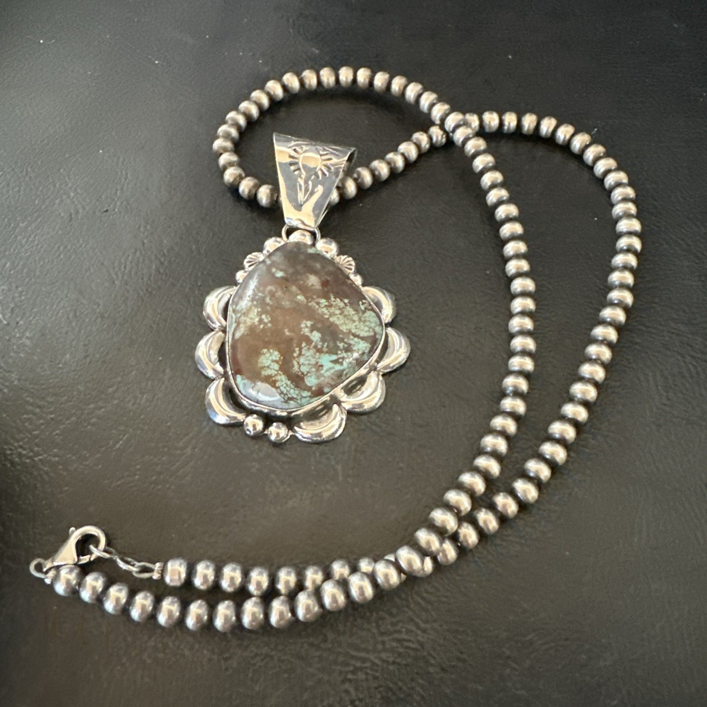 Navajo Sterling Silver Green Rustic Turquoise Necklace Pendant 2.75” 19012
