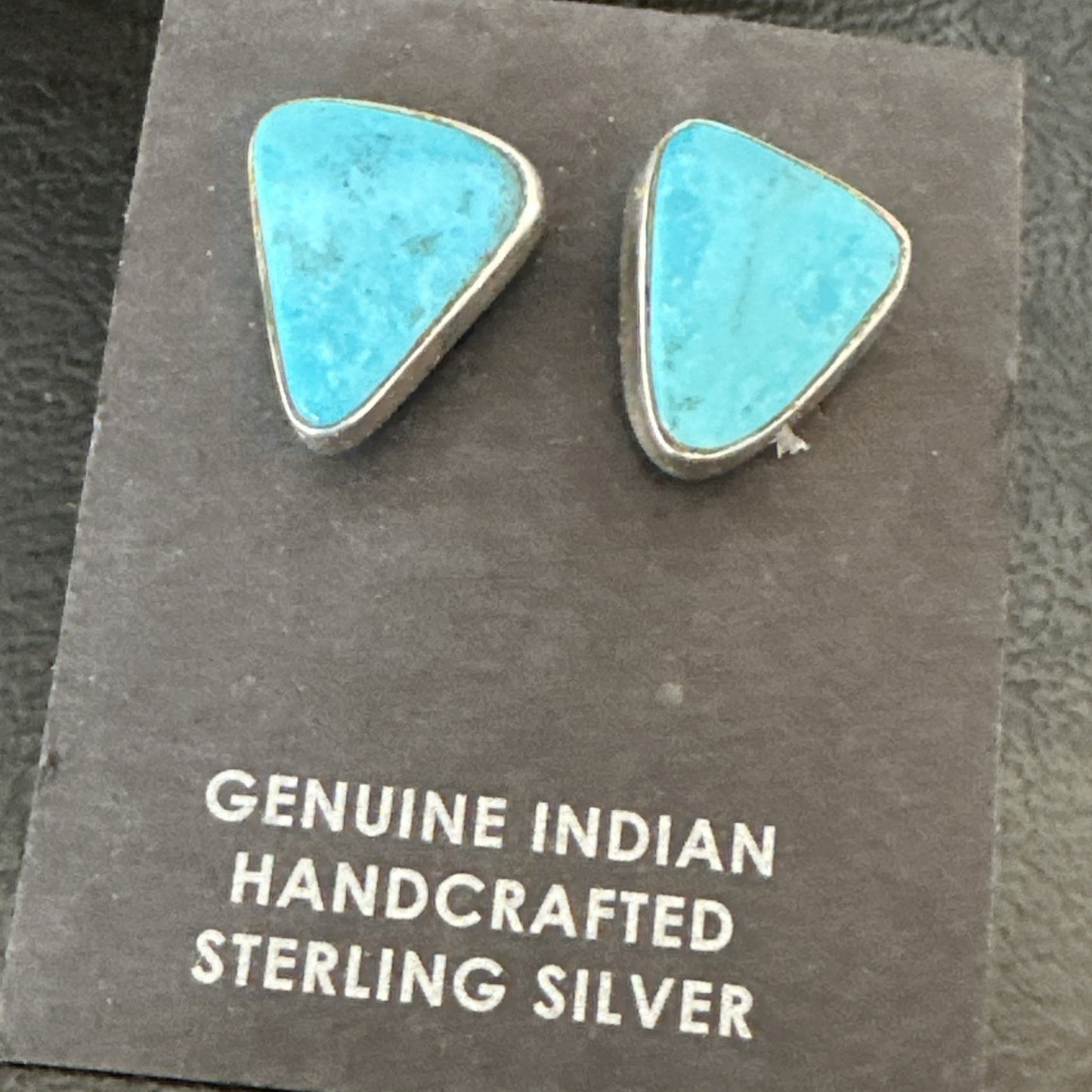 Blue Kingman Turquoise Navajo Sterling Silver Post Stud Earrings 18945