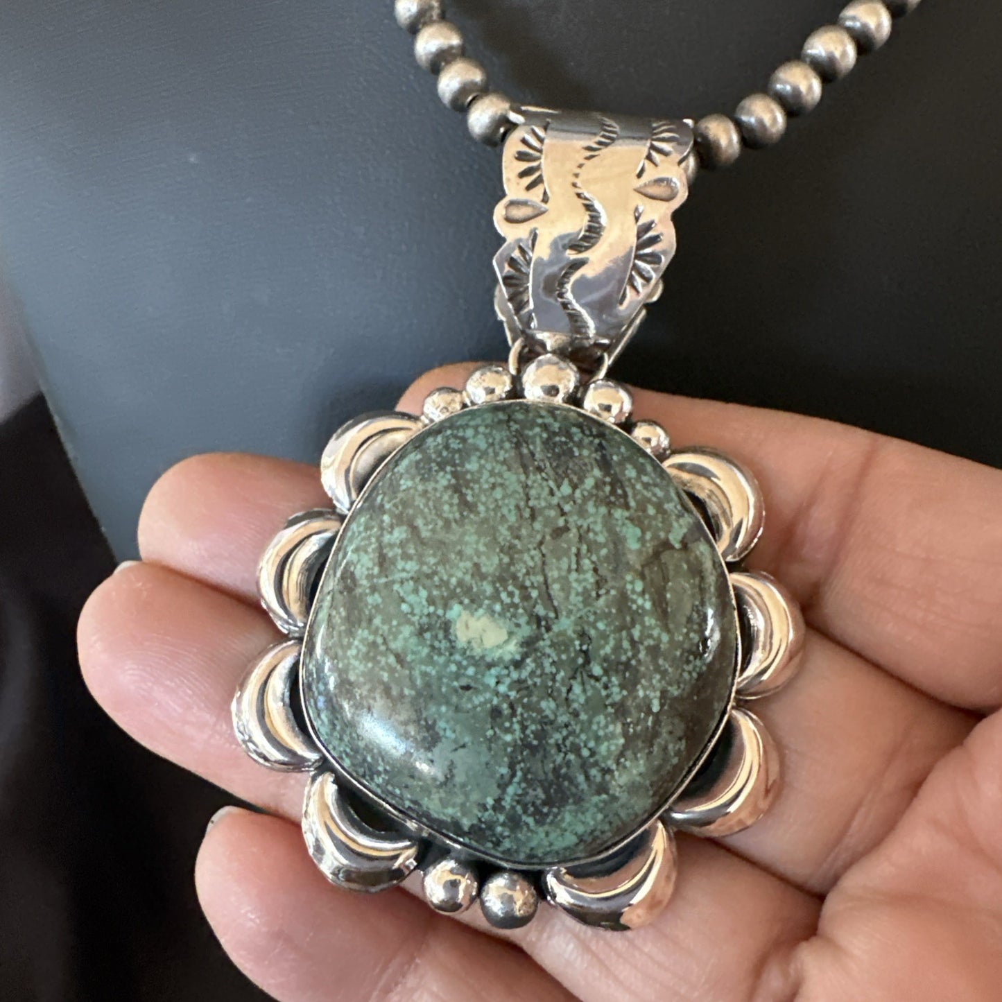 Yazzie Navajo Sterling Silver Blue Rustic Turquoise Necklace Pendant 2.75” 19000