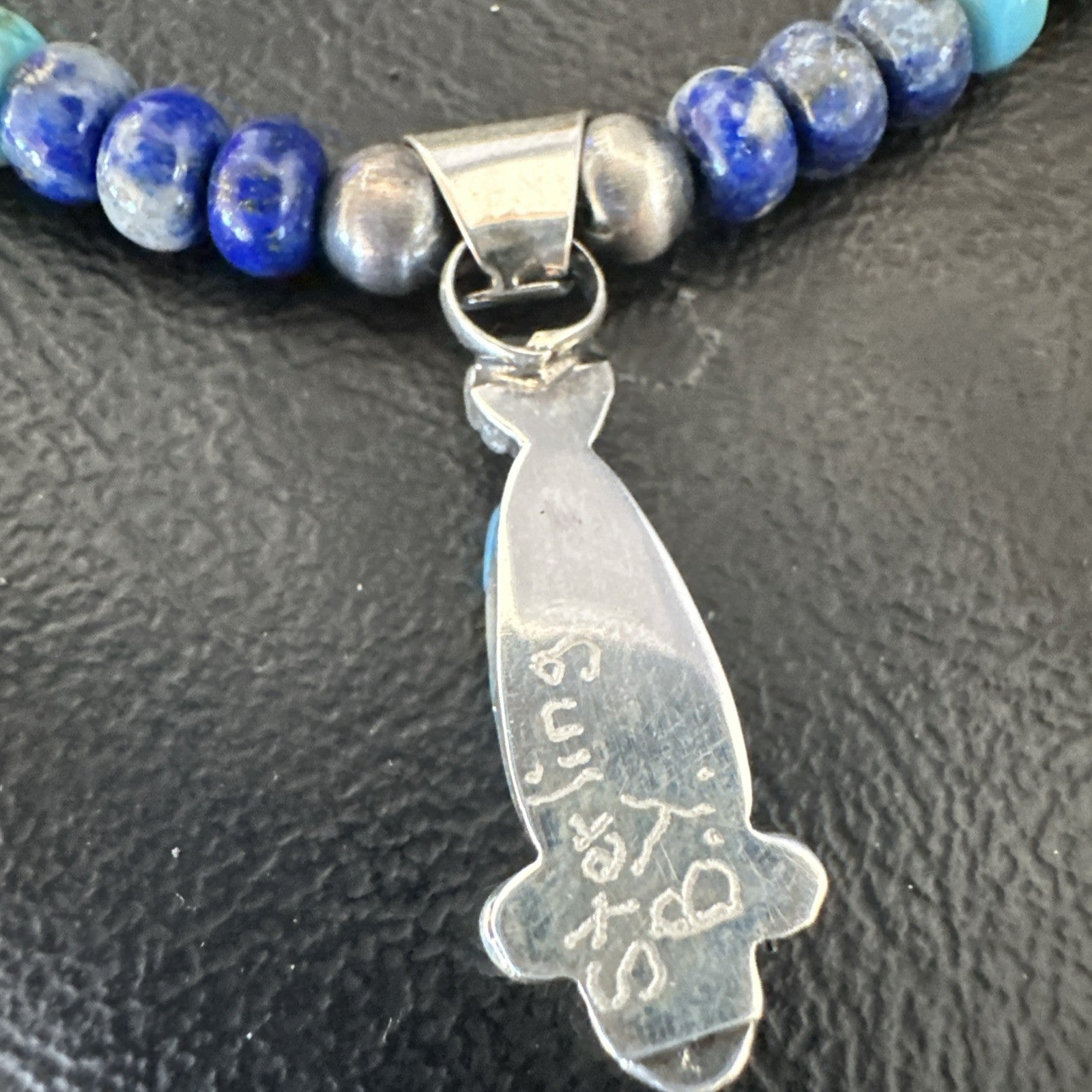 WoMens Opal Inlay Pendant Navajo Sterling Silver Blue Lapis Bead Necklace 18919