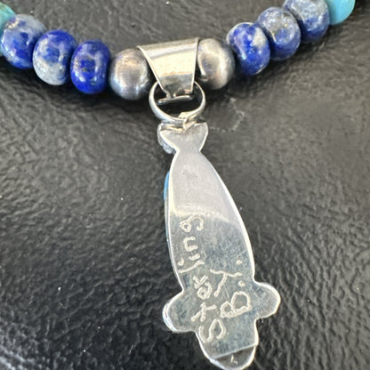 WoMens Opal Inlay Pendant Navajo Sterling Silver Blue Lapis Bead Necklace 18919