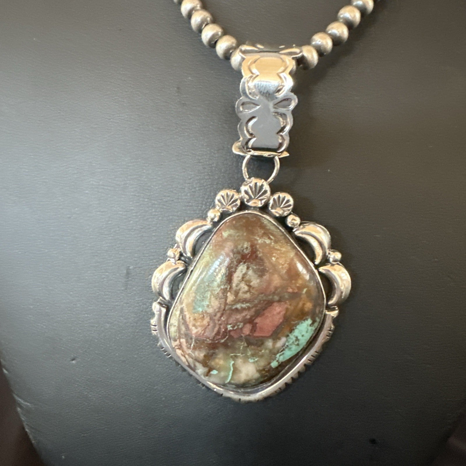 Yazzie Navajo Sterling Silver Blue Rustic Turquoise Necklace Pendant 18996