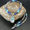 Women's Opal Inlay Pendant Navajo Blue Lapis Bead Necklace | Sterling Silver | Authentic Native American Handmade | 18915