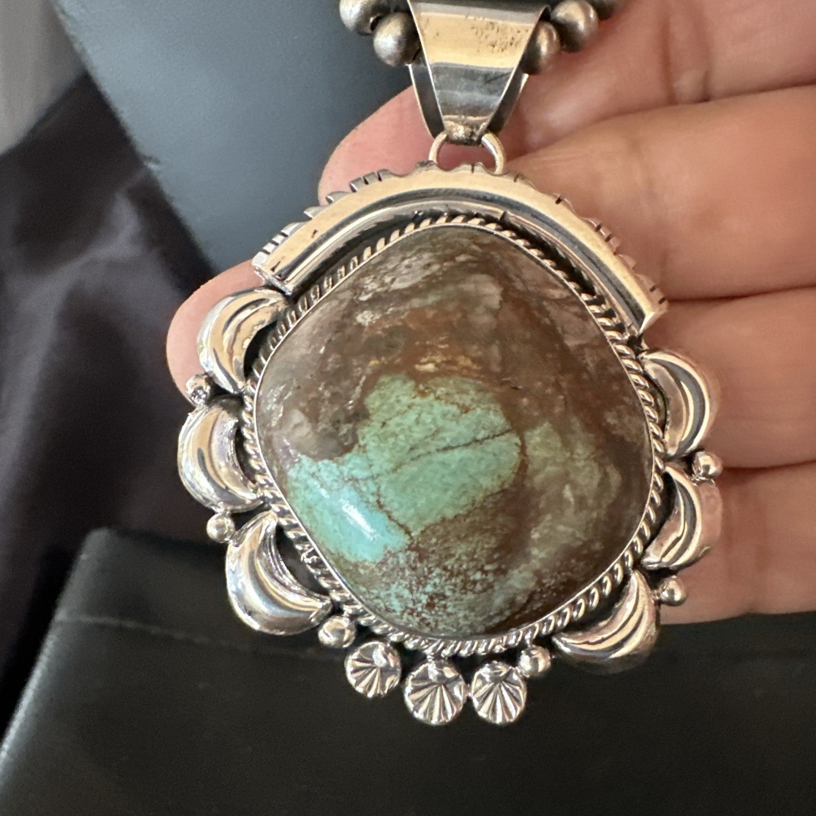 Yazzie Navajo Sterling Silver Blue Rustic Turquoise Necklace Pendant 18971