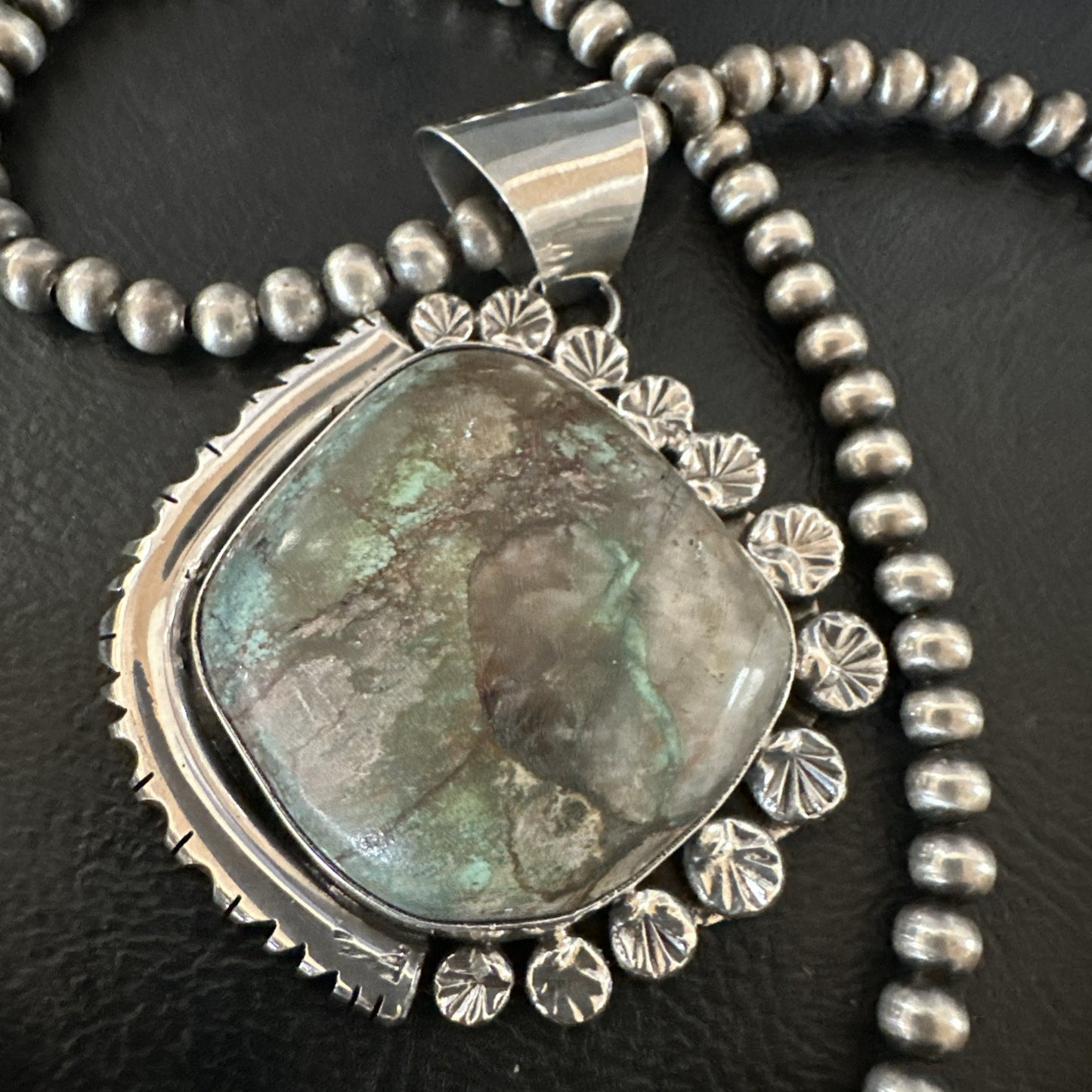 Yazzie Navajo Sterling Silver Blue Rustic Turquoise Necklace Pendant 18972