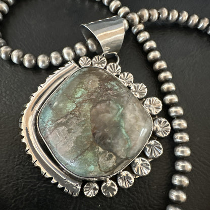 Yazzie Navajo Sterling Silver Blue Rustic Turquoise Necklace Pendant 18972