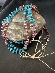 Blue Turquoise Purple Spiny Shell 3 Strand Santo Domingo Necklace 21" | Authentic Native American Handmade | 18895