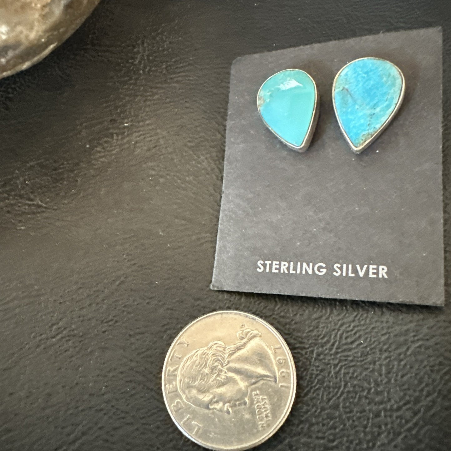 Blue Kingman Turquoise Navajo Sterling Silver Post Stud Earrings 18941