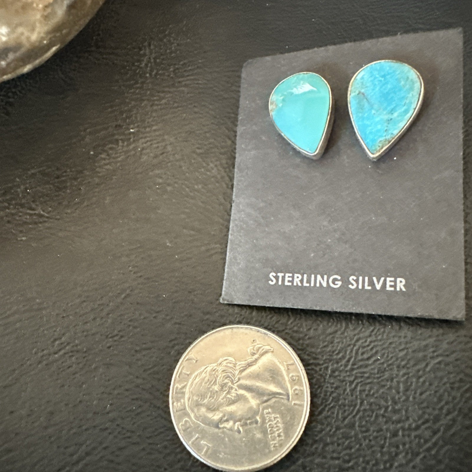 Blue Kingman Turquoise Navajo Sterling Silver Post Stud Earrings 18941