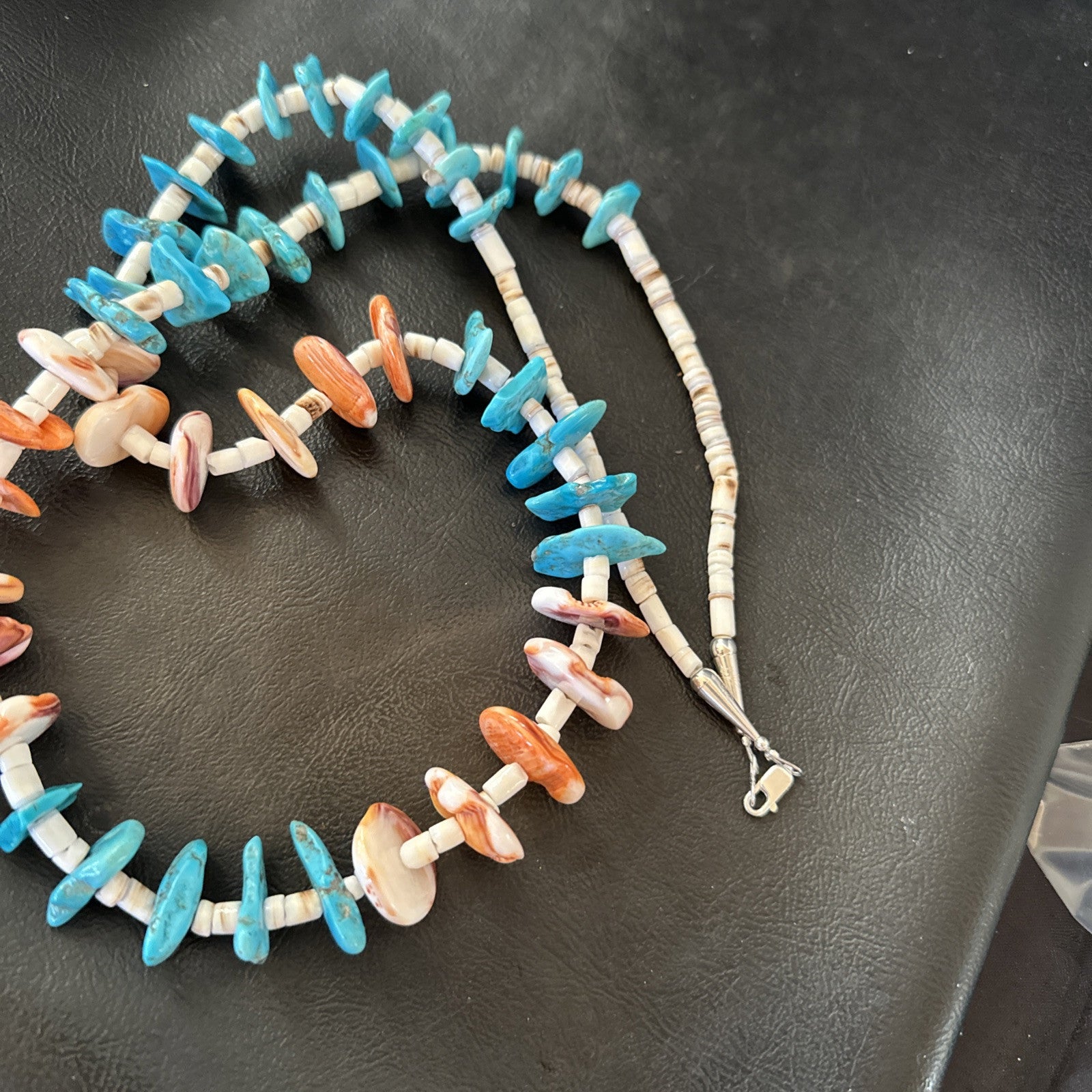 Santo Domingo Blue Turquoise Orange Spiny Bead Necklace 32" 18910