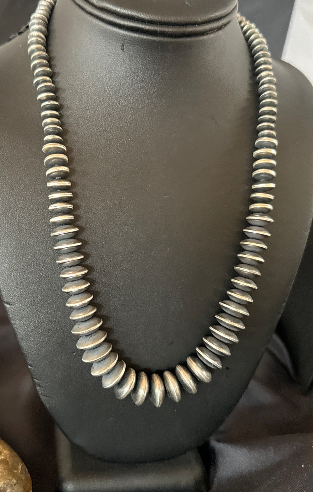 Navajo Pearl Graduated Rondelle Sterling Silver Bead Necklace 21” 19009