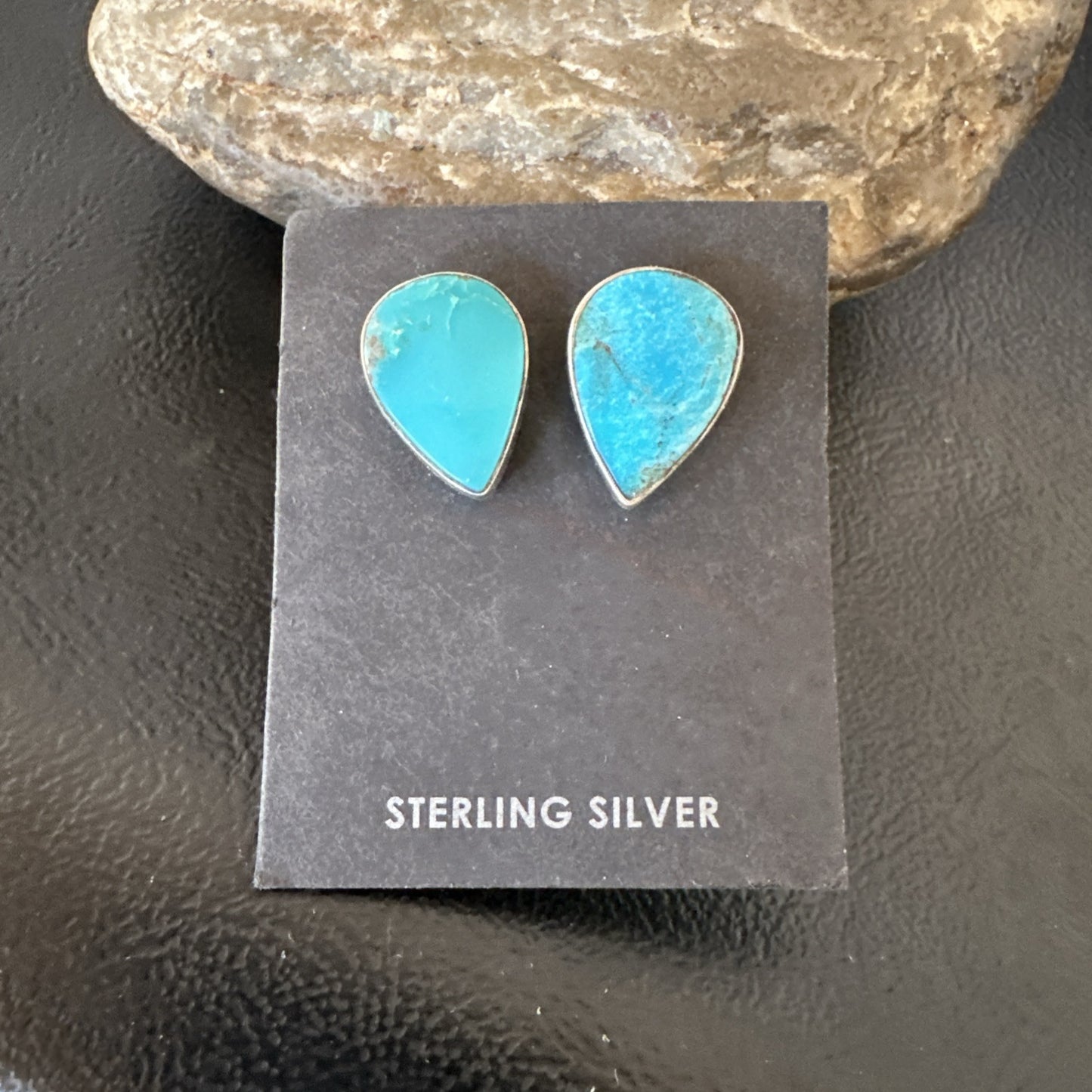 Blue Kingman Turquoise Navajo Sterling Silver Post Stud Earrings 18941