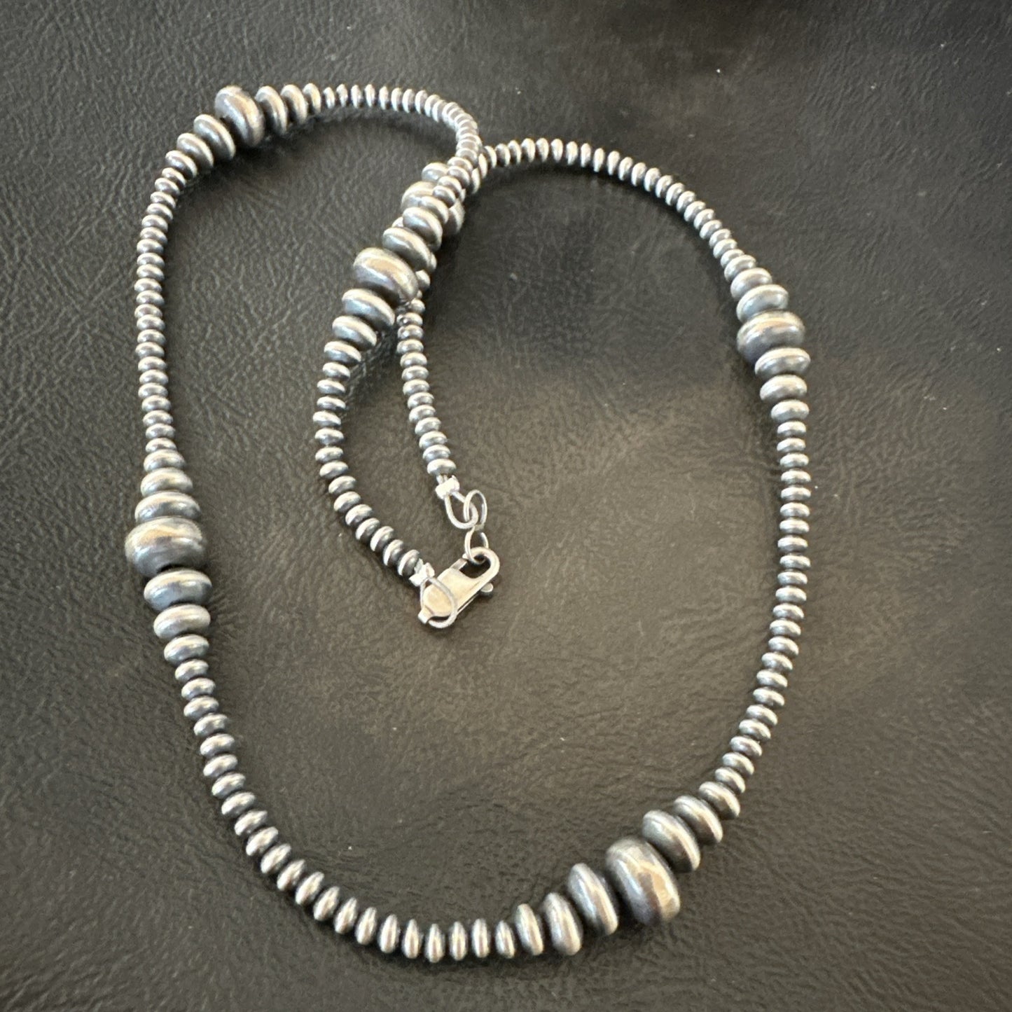 Designer Rondelle Flat Saucer Sterling Silver 20” Necklace 18935