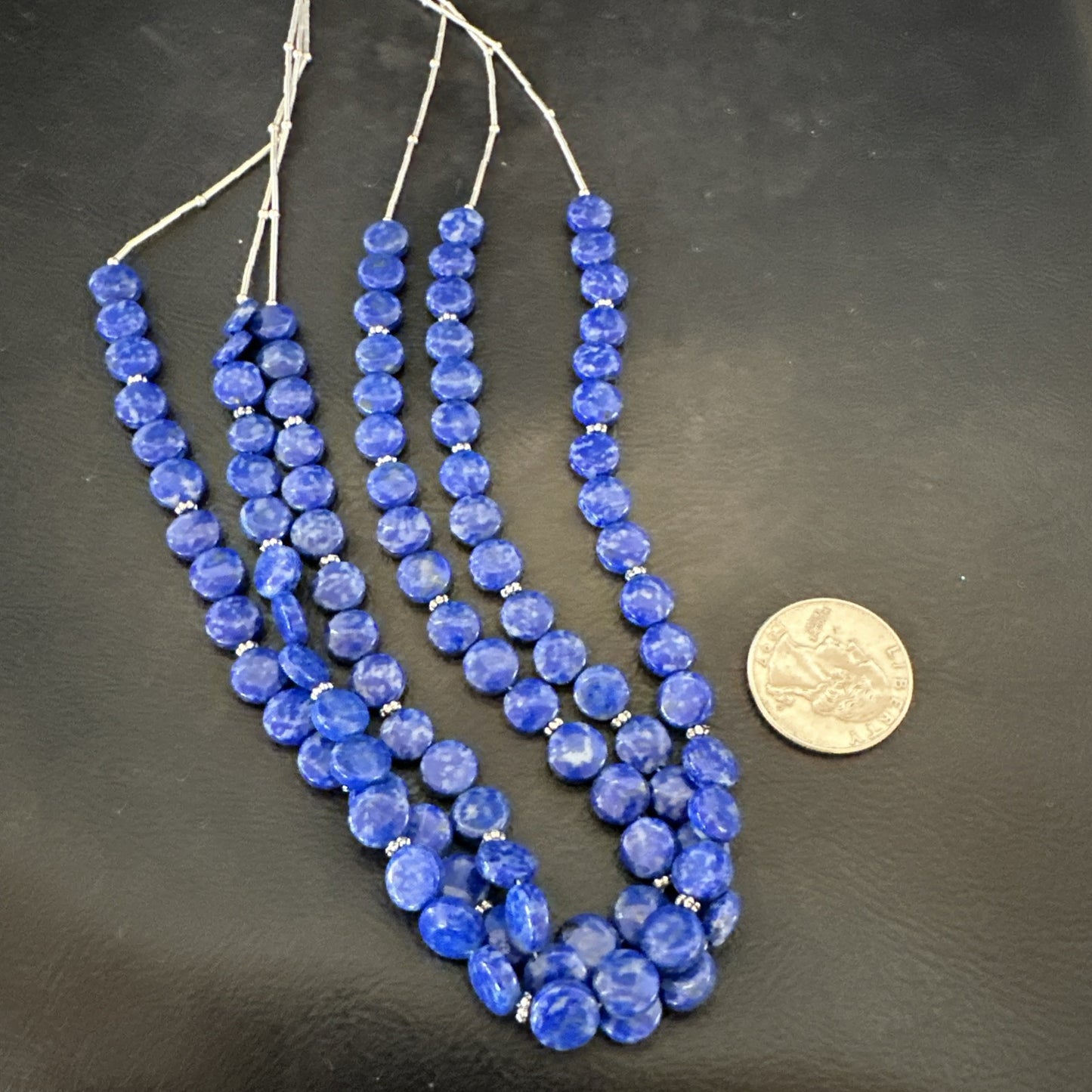 Blue Lapis Heishi 8mm Bead Liquid Sterling Silver 3 Strand Necklace 19" 18961