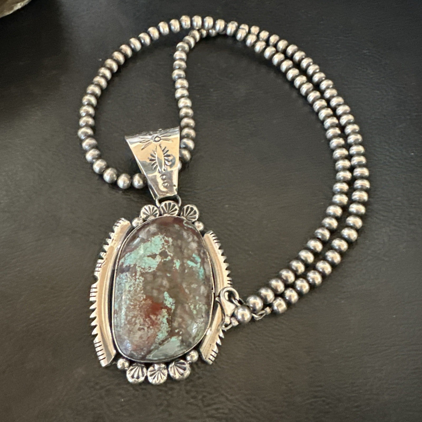 Yazzie Navajo Sterling Silver Blue Rustic Turquoise Necklace Pendant 3" 18997