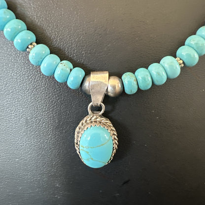 WoMens Blue Kingman Turquoise Pendant Navajo Sterling Silver Necklace 21" 18937