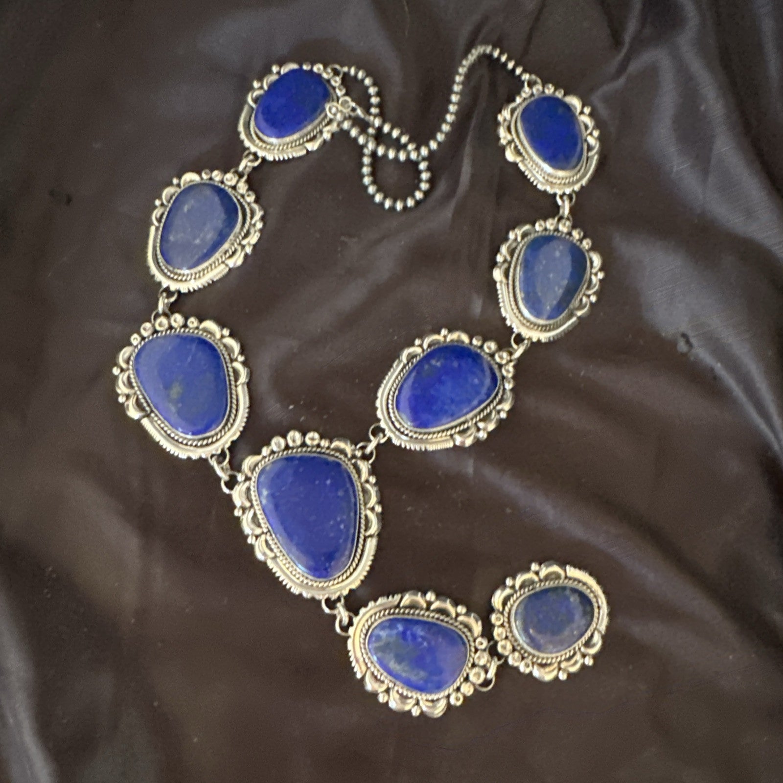XXL Mens Womens Lapis Lazuli  Sterling Silver Beads Lariat Necklace 31" 18987