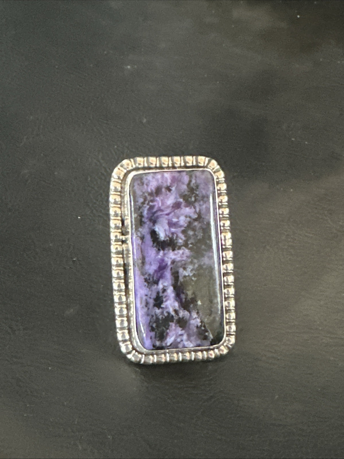 H Joe Purple Charoite Navajo Sterling Silver Rectangle Ring Size 7.5 18964