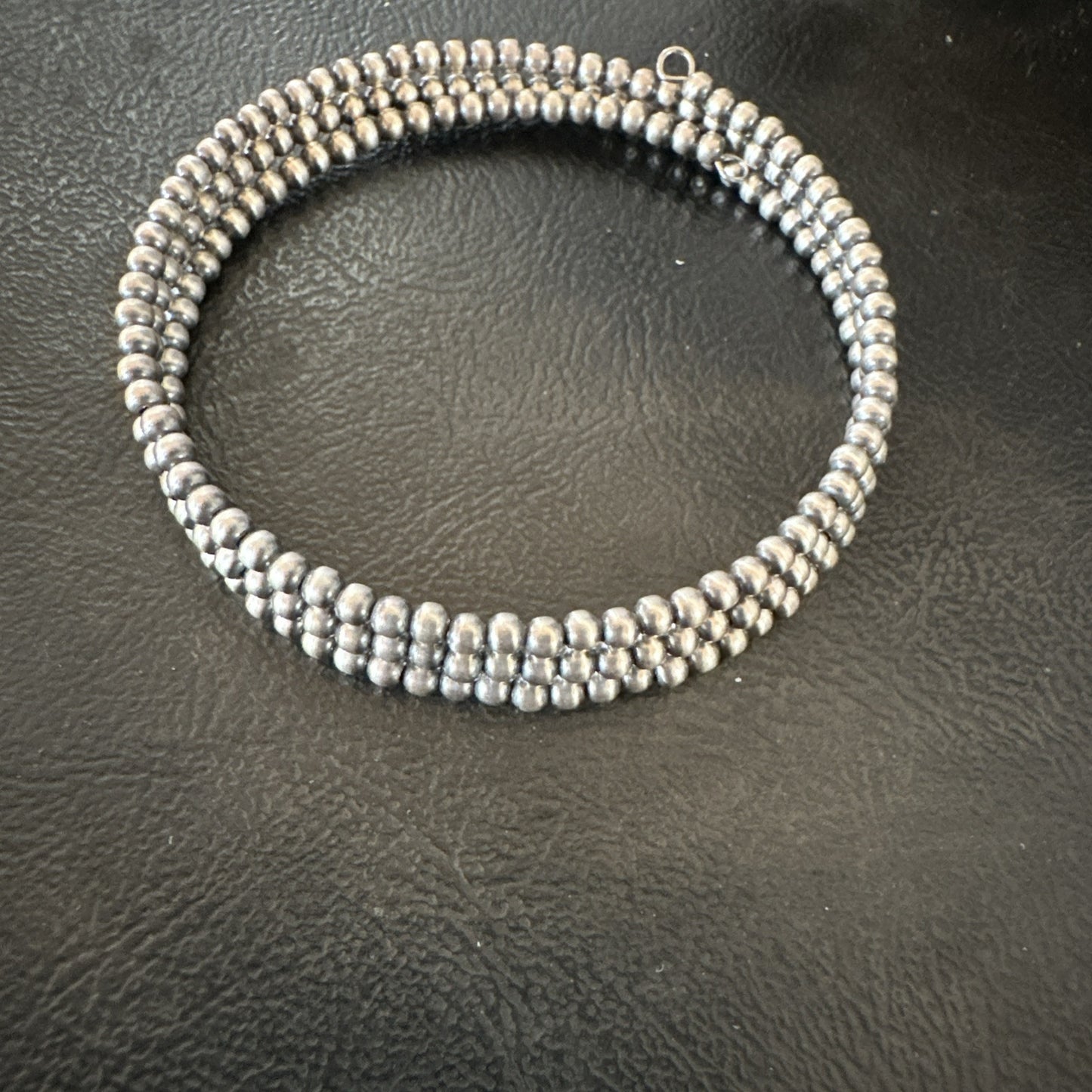 Sterling Silver Navajo Pearls 3mm Beads Stainless Steel Wire Wrap Bracelet 90313
