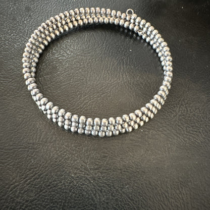 Sterling Silver Navajo Pearls 3mm Beads Stainless Steel Wire Wrap Bracelet 90313