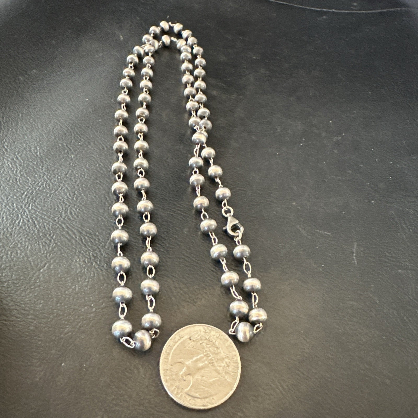 Rosary Bead Navajo Sterling Silver Beads Necklace 6mm 30" 18931
