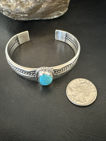 Stamped Blue Kingman Turquoise Sterling SIlver Cuff Bracelet 7.25” 18984