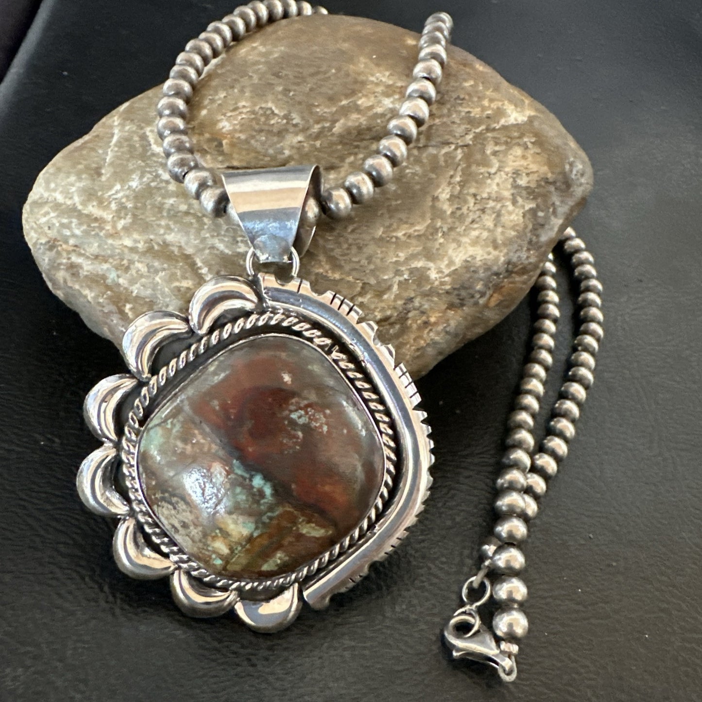 Yazzie Navajo Sterling Silver Blue Rustic Turquoise Necklace Pendant 18979