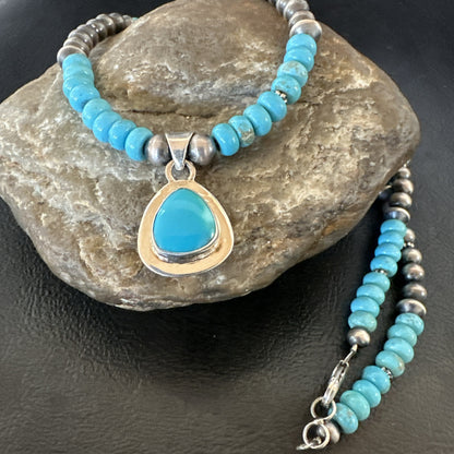 WoMens Blue Kingman Turquoise Pendant Navajo Sterling Silver Necklace 21" 18940