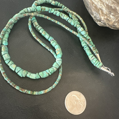Sterling Silver Beads Heishi Green Turquoise 2 Strands Bead Necklace 18890