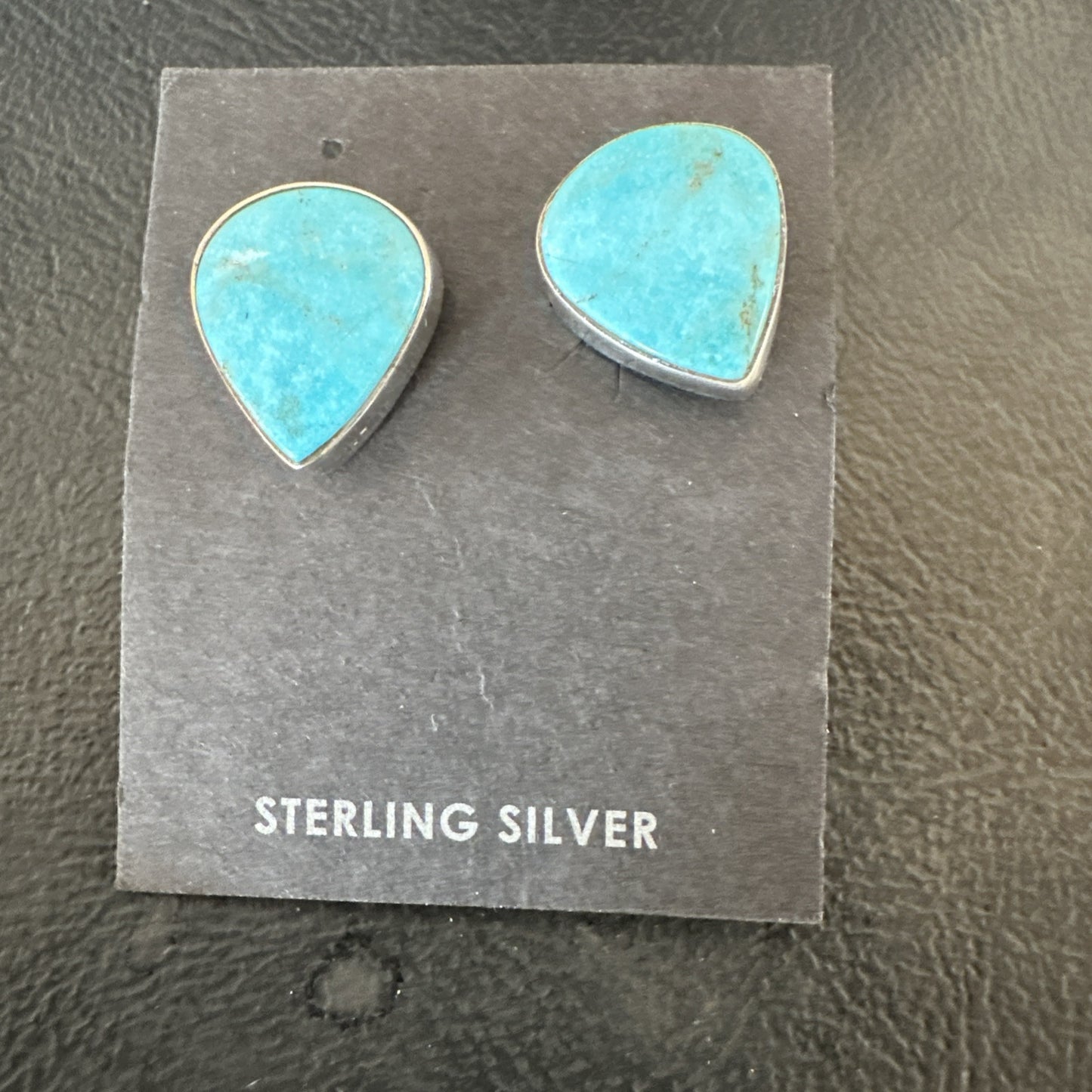 Blue Kingman Turquoise Navajo Sterling Silver Post Stud Earrings 18952