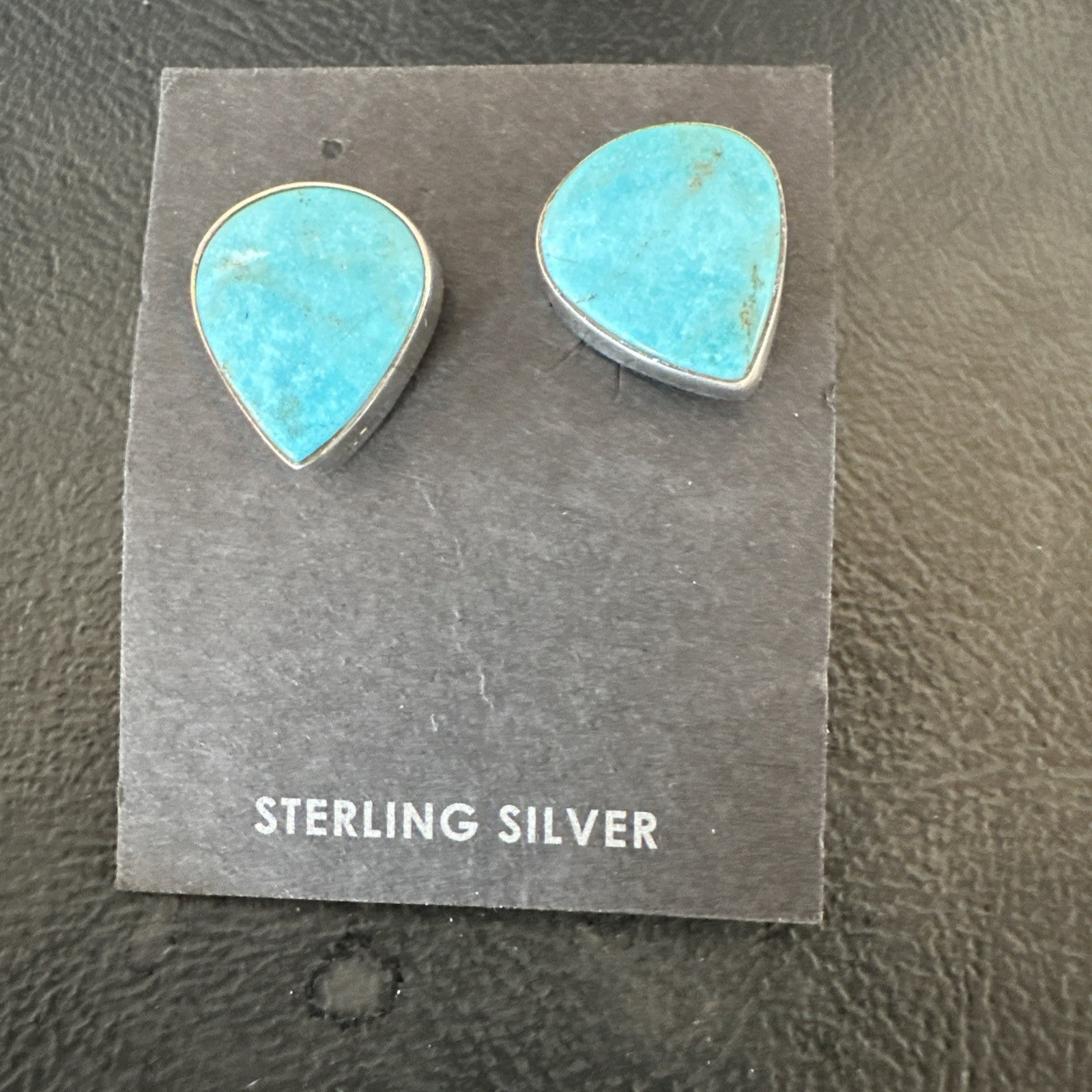 Blue Kingman Turquoise Navajo Sterling Silver Post Stud Earrings 18952