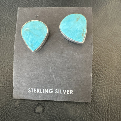 Blue Kingman Turquoise Navajo Sterling Silver Post Stud Earrings 18952