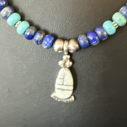 WoMens Opal Inlay Pendant Navajo Sterling Silver Blue Lapis Bead Necklace 18912