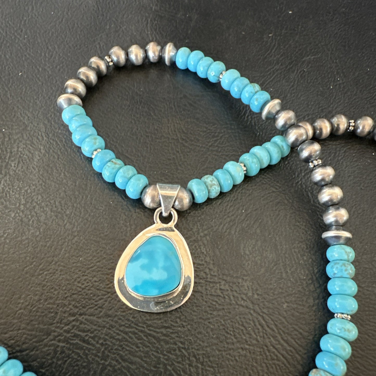 WoMens Blue Kingman Turquoise Pendant Navajo Sterling Silver Necklace 21" 18938