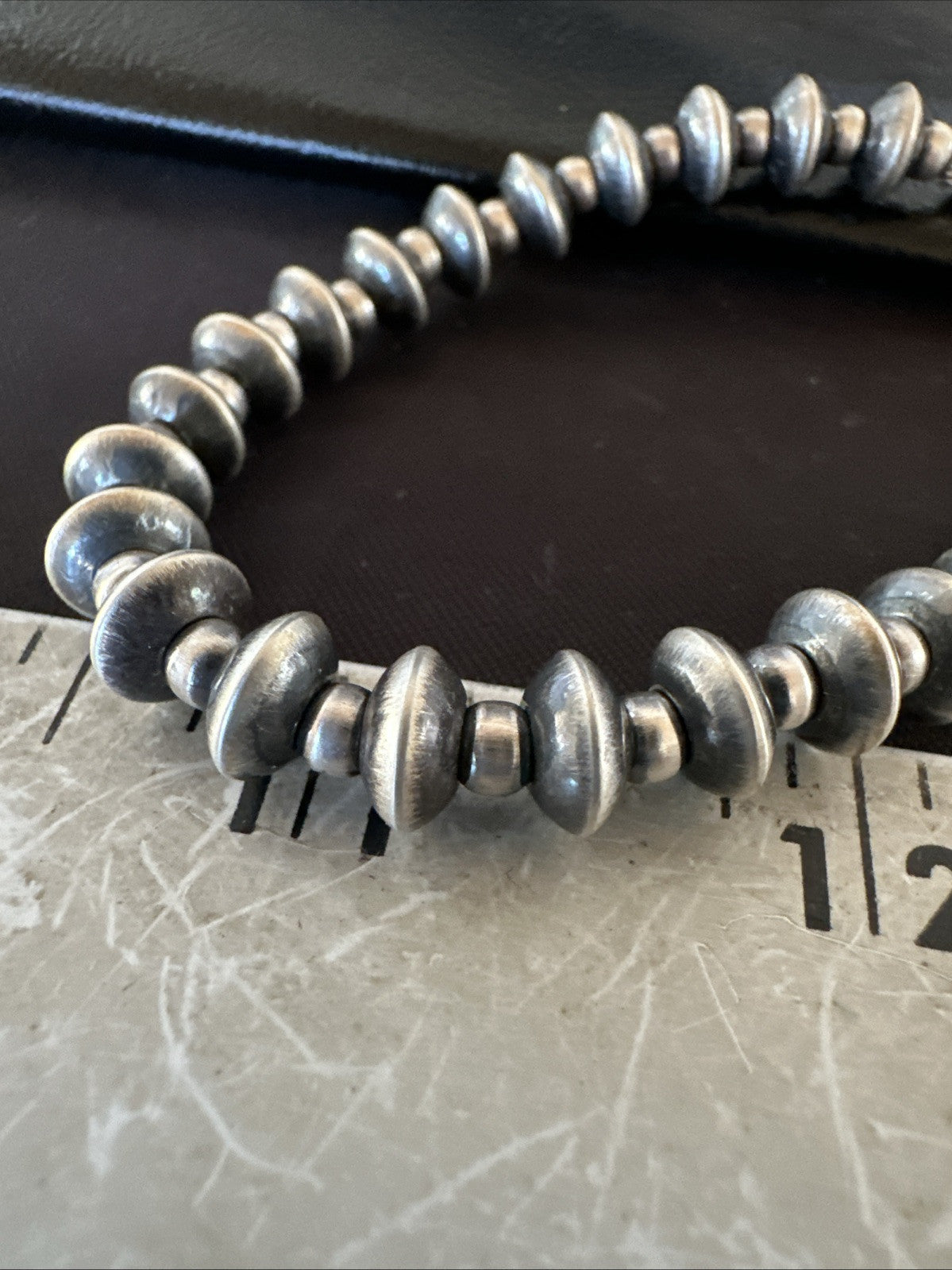 Navajo 8mm Flat 4mm Round Beads 7” Sterling Silver Bracelet 18983