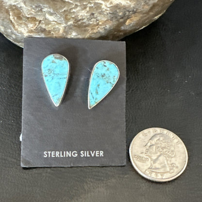Blue Kingman Turquoise Navajo Sterling Silver Post Stud Earrings 18951