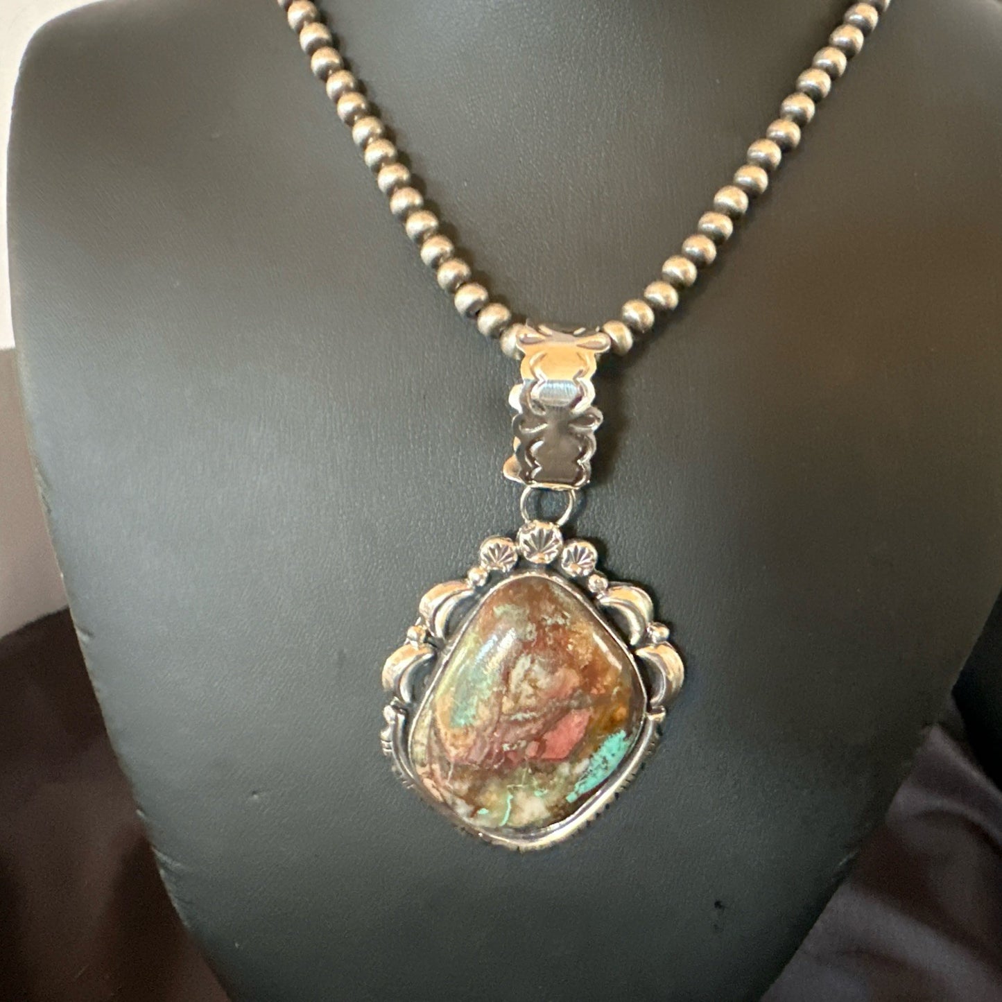 Yazzie Navajo Sterling Silver Blue Rustic Turquoise Necklace Pendant 18996