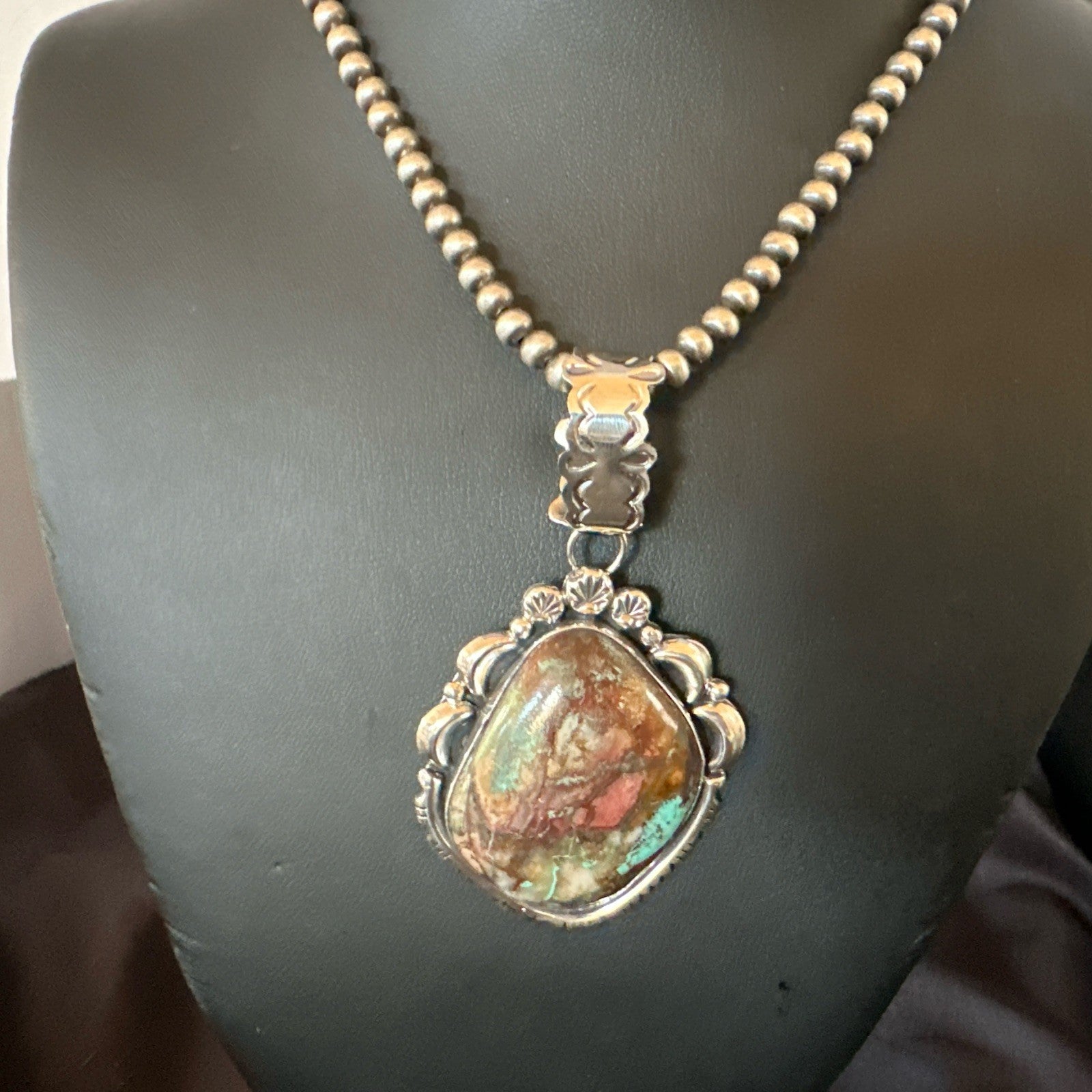 Yazzie Navajo Sterling Silver Blue Rustic Turquoise Necklace Pendant 18996