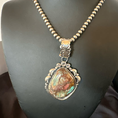 Yazzie Navajo Sterling Silver Blue Rustic Turquoise Necklace Pendant 18996