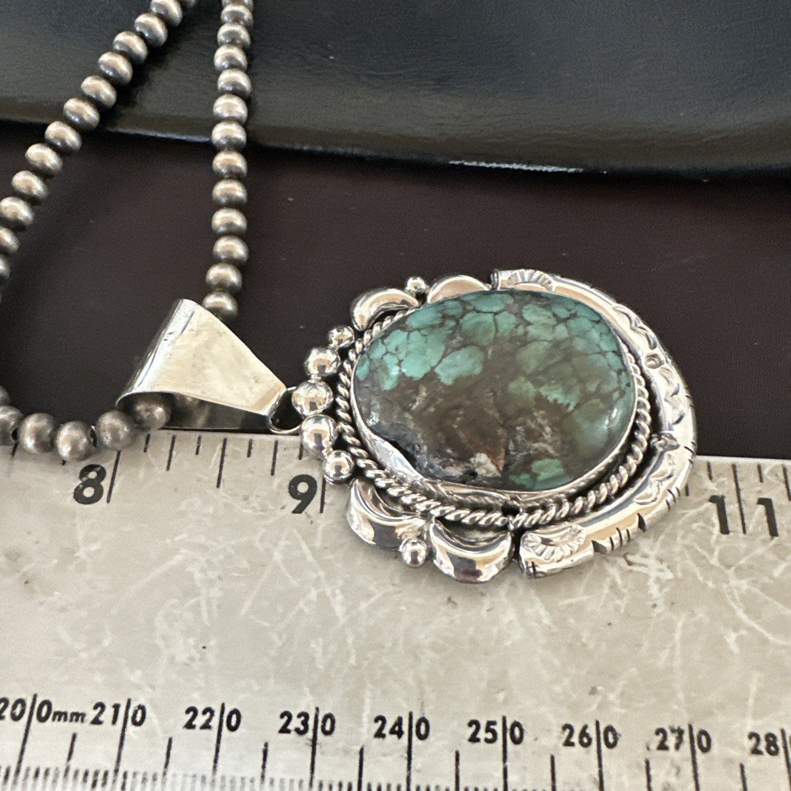 Yazzie Navajo Sterling Silver Blue Rustic Turquoise Necklace Pendant 18967