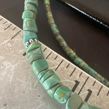 Sterling Silver Beads Heishi Green Turquoise 2 Strands Bead Necklace 18890